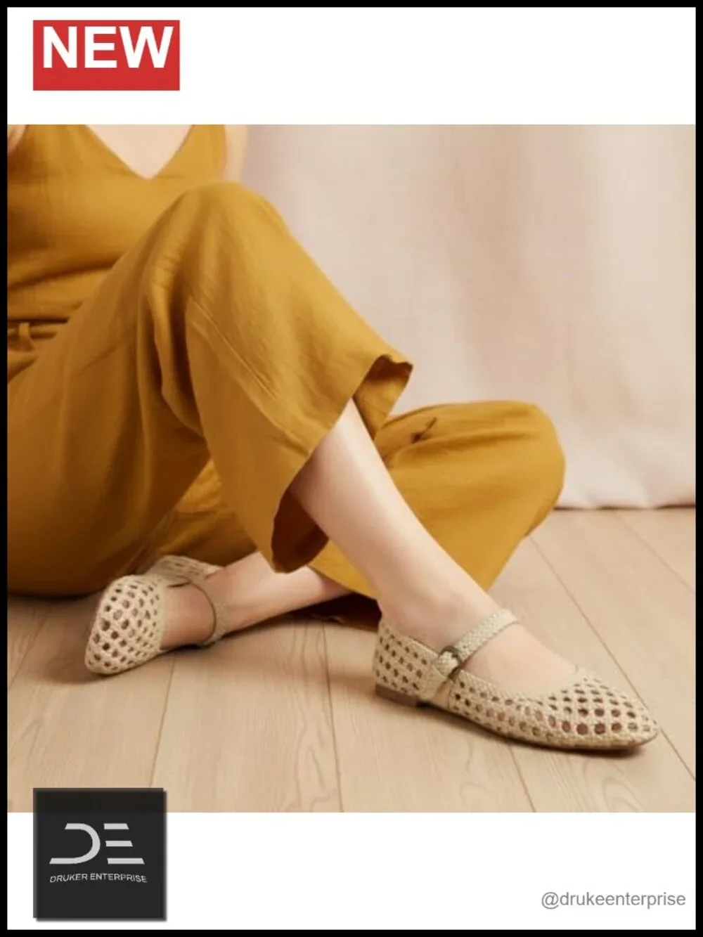 Hand Woven Vegan Leather Mary Jane Flats with Adjustable Buckle, Memory Foam